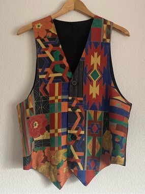 Vintage Vest by Ronen Roma New York geometric button down vest, M